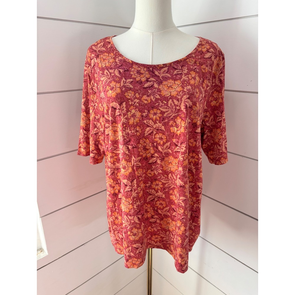 Peruvian Connection Shirt Women XL Red Floral Pima Cotton Excellent Boho Tee Top